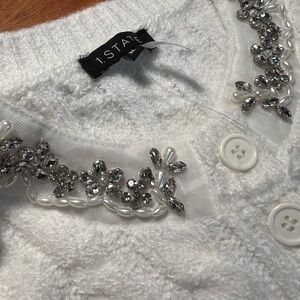 1. State White Cardigan with Silver Embellishments for Holiday or any Occasion